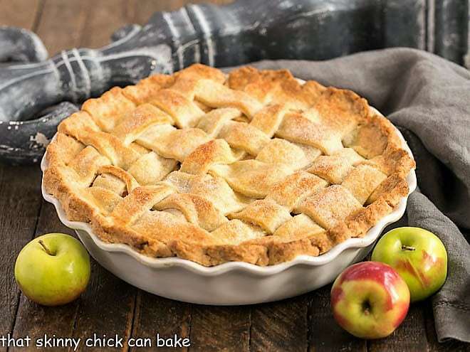 Perfect apple pie from scratch in a white pie plate