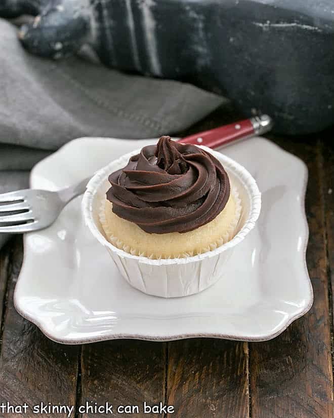 Boston Cream Pie Cupcake on a white plate