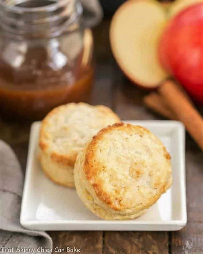 Two Caramel Apple Scones on a square white plate