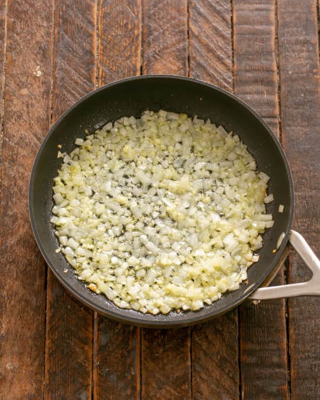 Sauteed onions and garlic in a saucepan