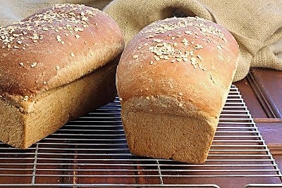 Two loaves of honey oatmeal bread