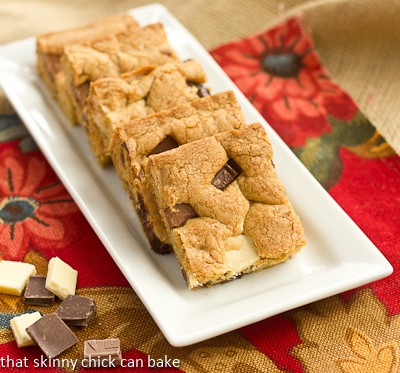 Brown Butter Chocolate Chunk Cookie Bars on a white tray