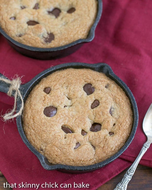 Two Skillet Chocolate Chip Cookie in small castiron pans