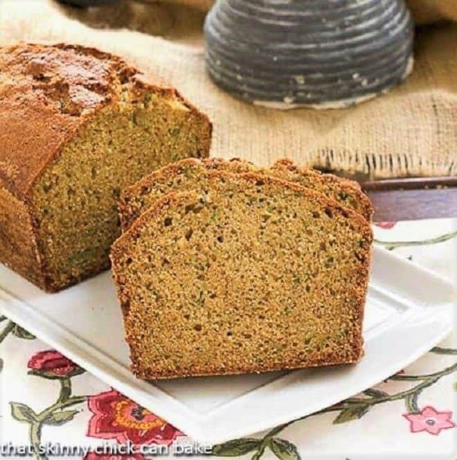 Sugar Crusted Zucchini Bread - A classic zucchini bread recipe with a sweet sugar crust Sugar Crusted Zucchini Bread on a white tray.