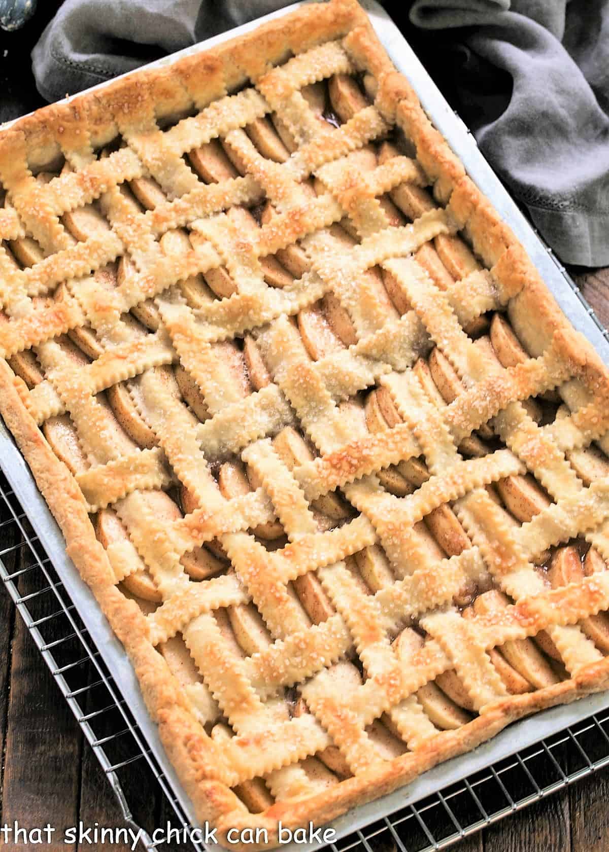 Overhead view of Cinnamon Apple Squares in a jelly roll pan.