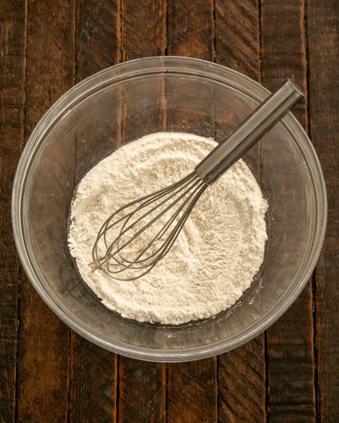 Dry ingredients in a mixing bowl.