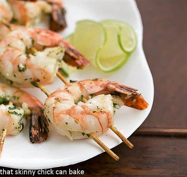 Close view of Grilled Shrimp Recipe on skewers
