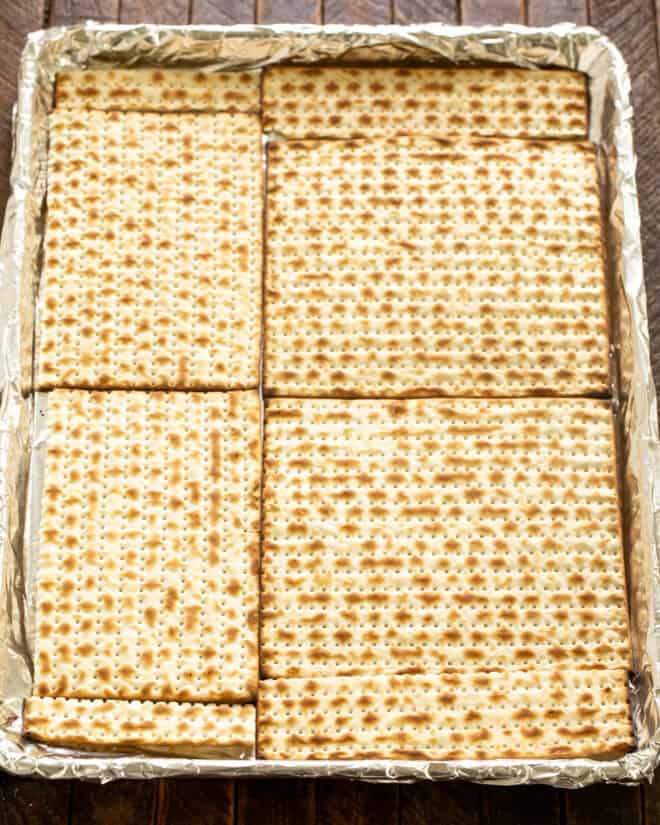 Layer Matzo on a rimmed sheet pan.