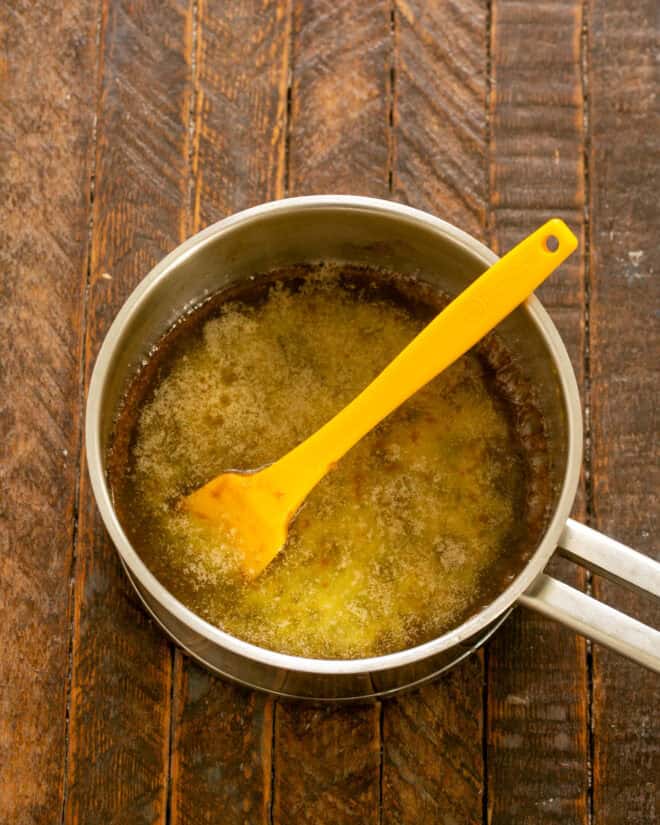 Boil butter and brown sugar for 3 minutes.