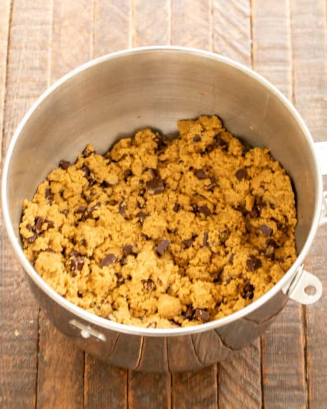 Chocolate mixed into dough.