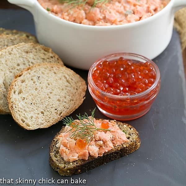 Salmon Rillettes with a jar of salmon caviar.