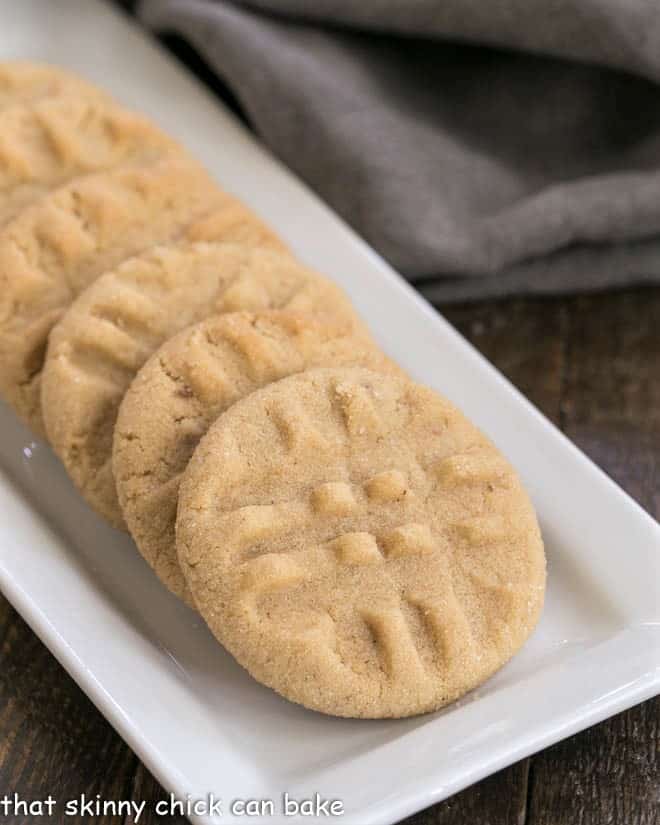 Homemade Peanut Butter Cookies on a white ceramic tray