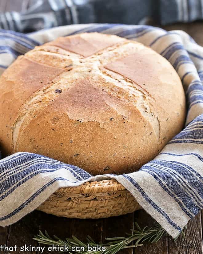 Rosemary Olive Bread in a wicker basket