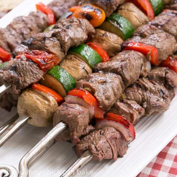 Beef Teriyaki Kabobs | Tender grilled beef and veggies flavored with an Asian marinade