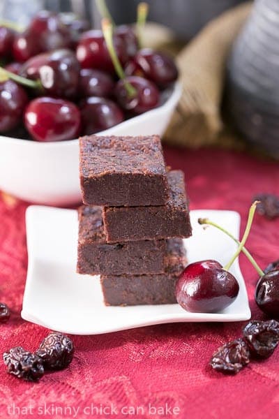 Cherry Chocolate Brownies - Super dense, fudgy and full of wine infused dried cherries