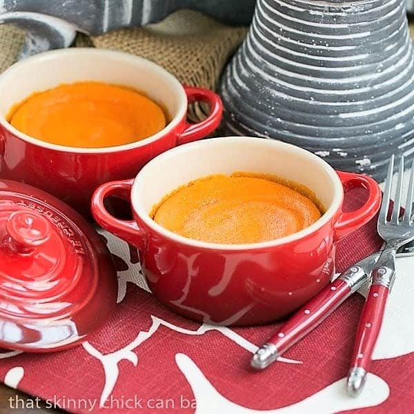 Carrot Puff - A lovely carrot souffle recipe for your vegetable course Carrot Puff in two small red terrines.