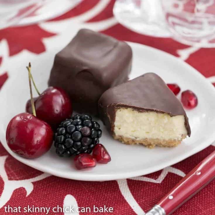 Chocolate Dipped Cheesecake Bites | Exquisite, bite-sized gems for your holiday buffet!