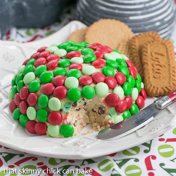 Cookie Dough Cheese Ball with a scoop removed to reveal the interior