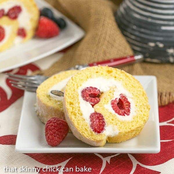 Berry Roulade | A jellyroll made with a sponge cake rolled around mascarpone cream and fresh berries.