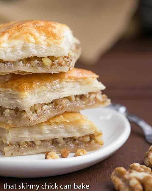 Gretchen's Baklava - My mom's baklava with layers of buttery filo & a walnut filling doused with orange blossom water kissed sugar syrup