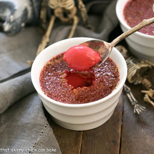 Bloody Crème Brûlée | The classic vanilla custard with burnt sugar topping and a ghoulish twist!