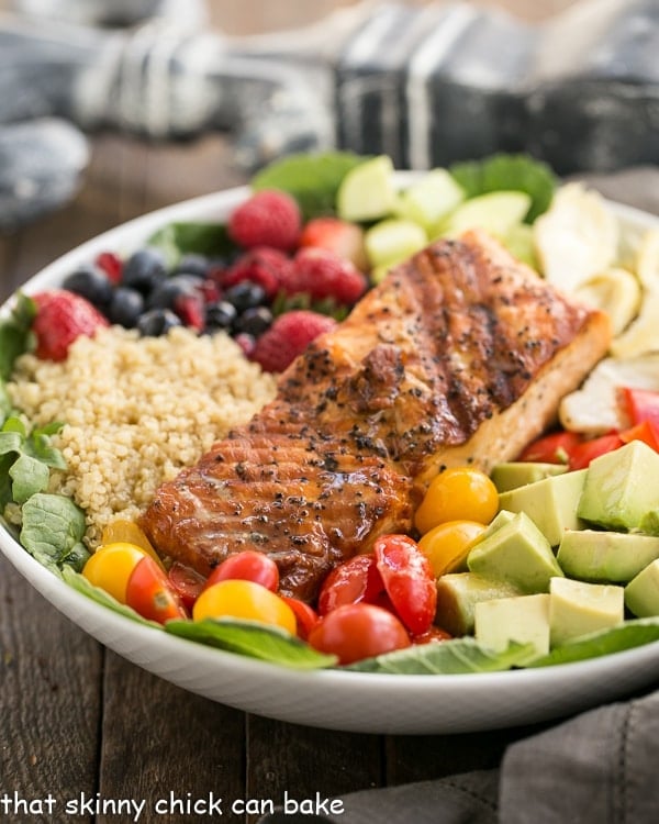 Superfoods Salad in a white bowl.