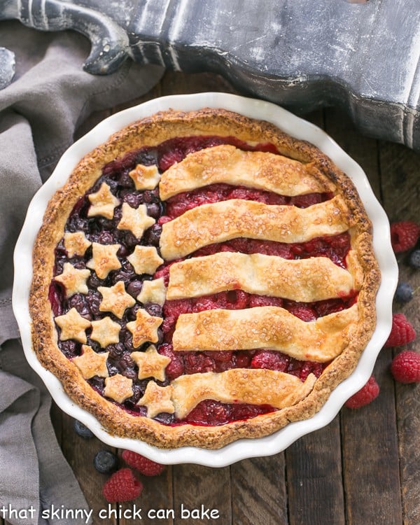 Overhead view of Patriotic Stars and Stripes Berry Pie.
