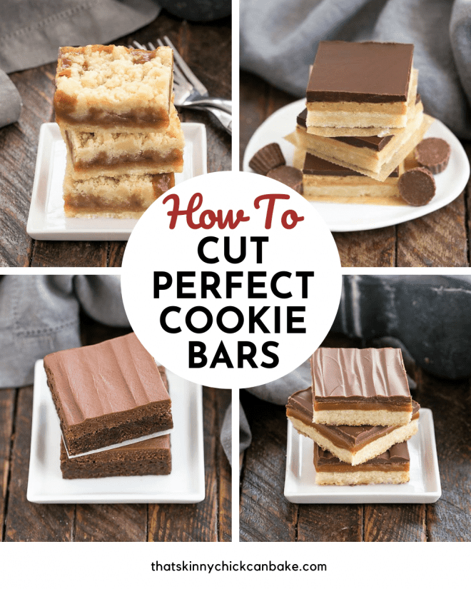 How to slice bar cookies collage with 4 photos and a round title box.