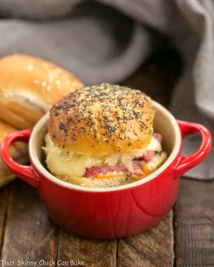 Corned Beef Sliders | All the fabulous flavors of a Reuben Sandwich in a slider!