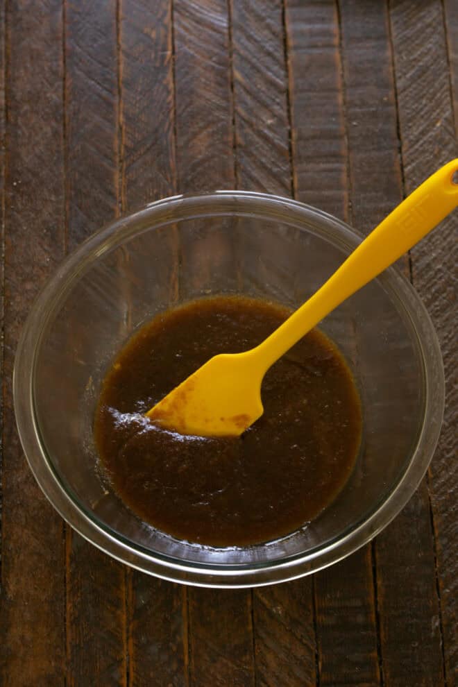Brown butter with sugar, brown sugar and eggs added.