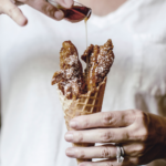 chicken tenders and waffle cone