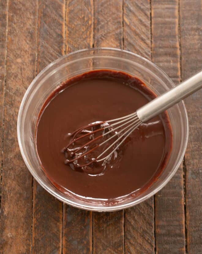 Step 2 in fudge cake.