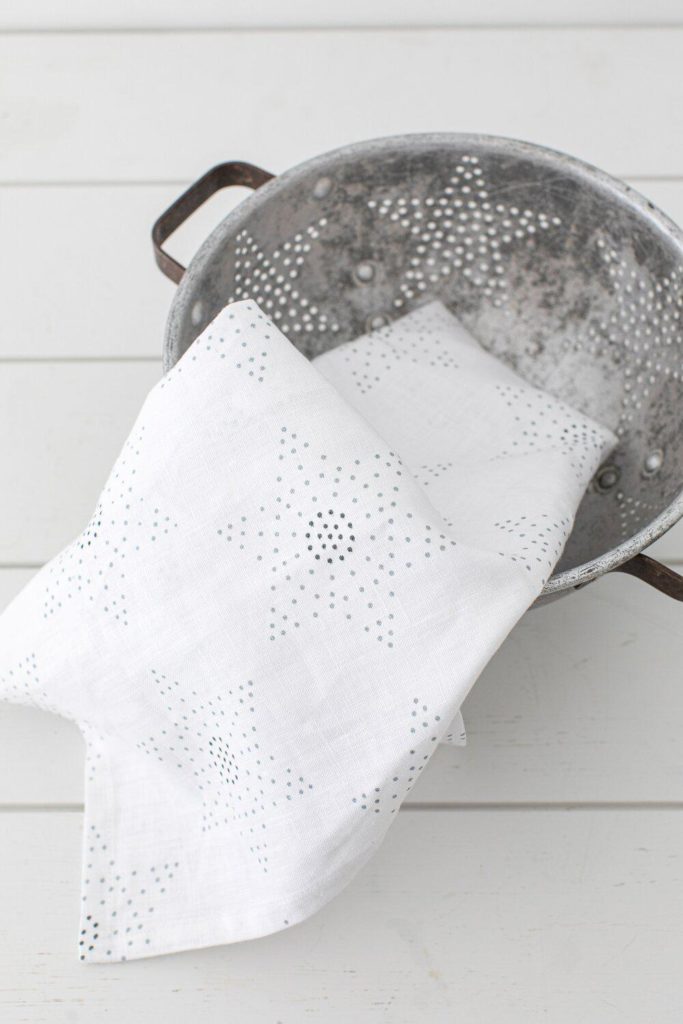 Vintage Tin Colander Star Tea Towel