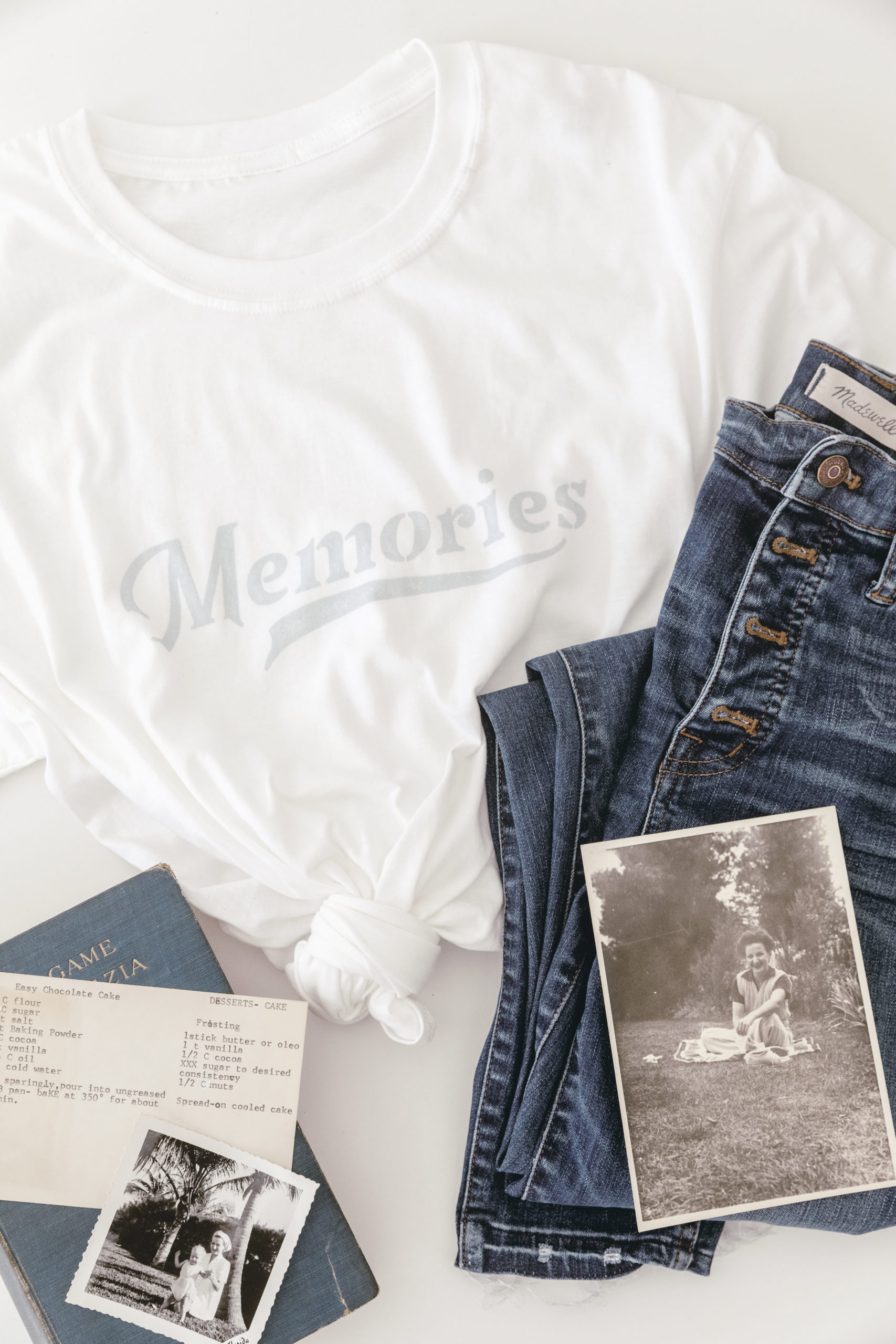 white graphic t-shirt styled with jeans