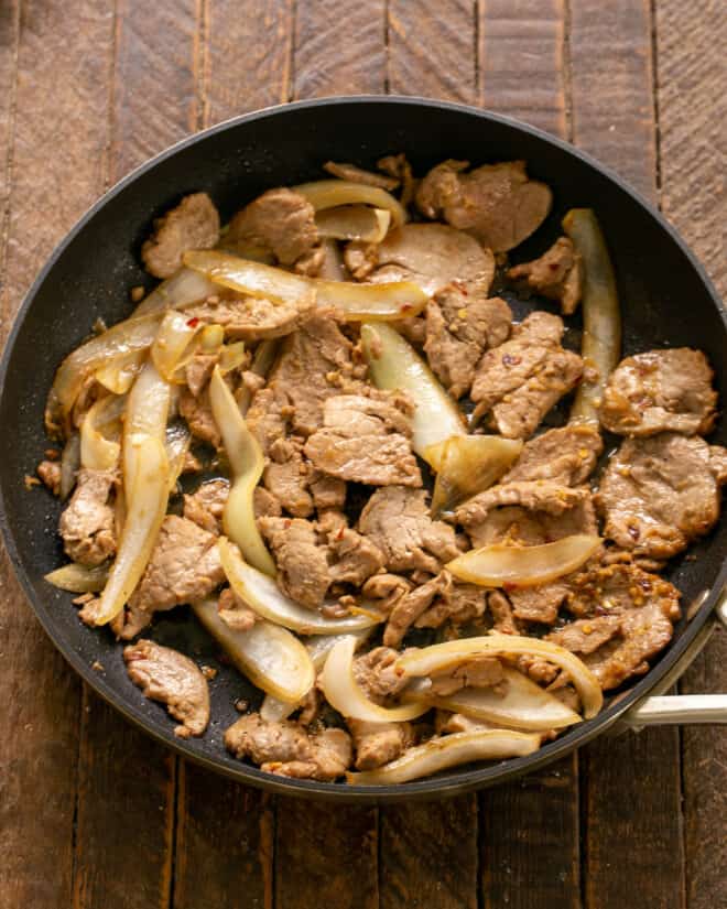 Sauteed Bulgogi in a skillet.
