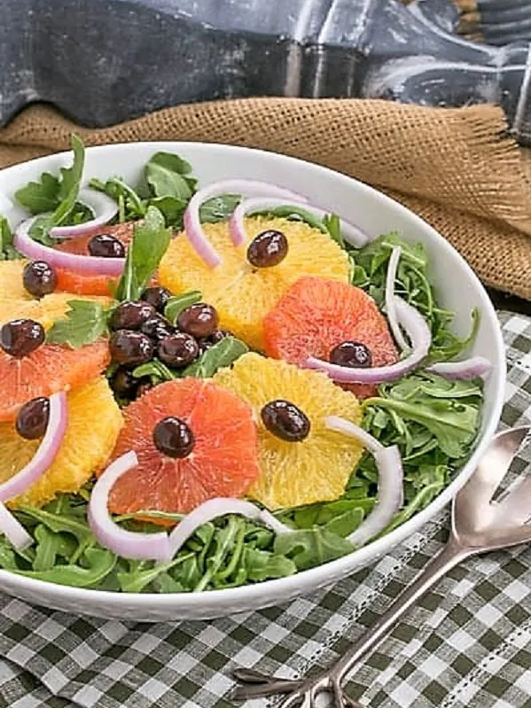 Moroccan orange salad in a white bowl