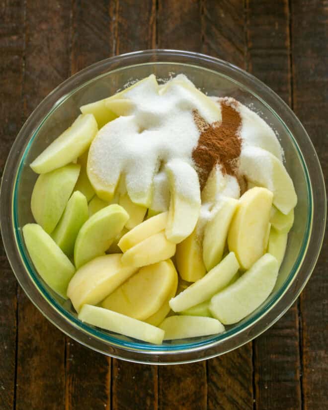 Sugar and spices added to apples.