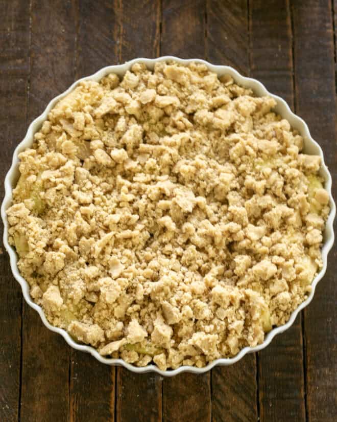 Apple crisp with topping added.