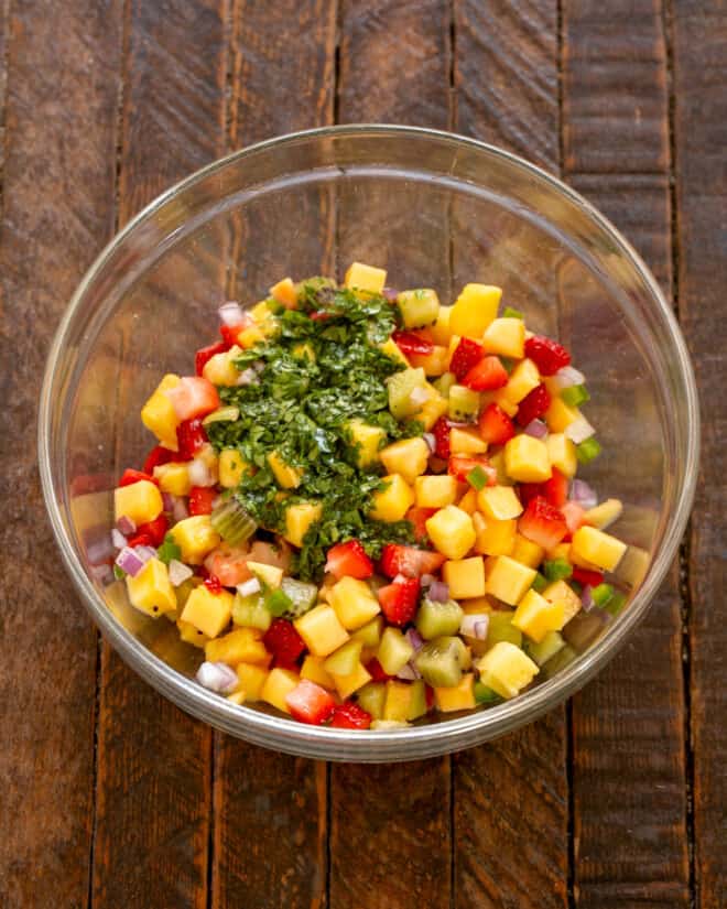 Salsa Ingredients in a bowl.