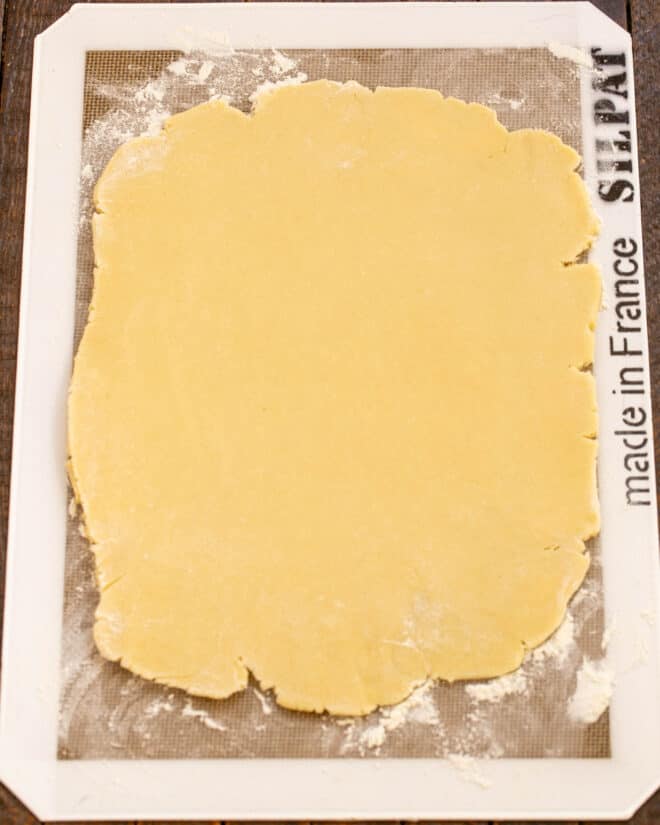Dough rolled out on a Silpat.