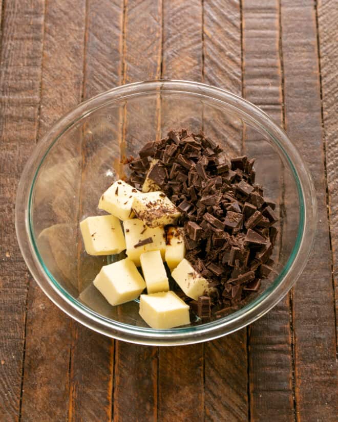 Chocolate and butter ready to melt for brownies.