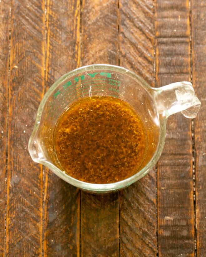 Pork Tenderloin marinade ingredients in a measuring cup.