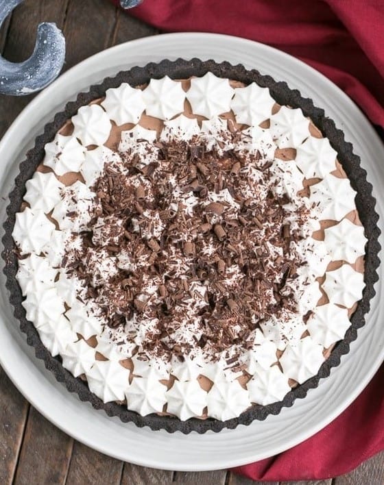 Overhead view of garnished French Silk Tart.