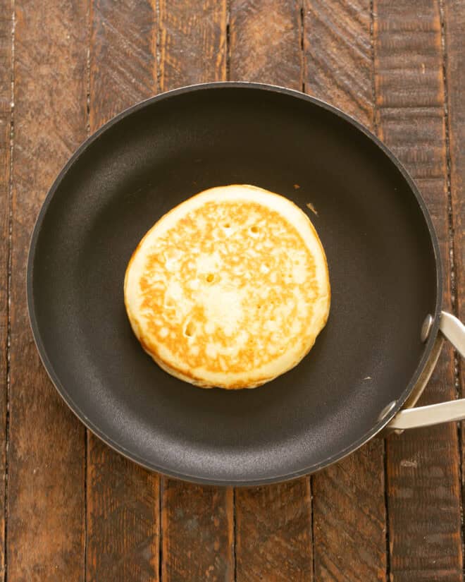 Cook pancakes on lightly greased skillet.